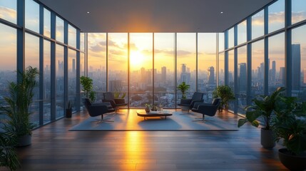 Wall Mural - Serene penthouse sunset city view lounge