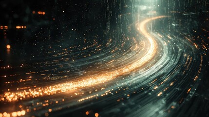 Poster - Abstract digital art dynamic light trails in a futuristic enigmatic environment