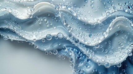 Poster - Abstract fluid waves with transparent water droplets creating serene patterns