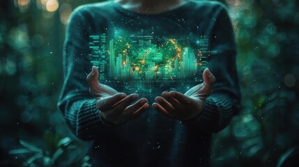 Fototapete - Digital innovation showcase forest visual data natural setting close-up futuristic insights