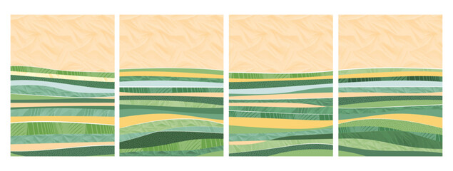 Wall Mural - farm field agriculture pattern of rice, wheat, corn in organic landscape. green rural vector backgro