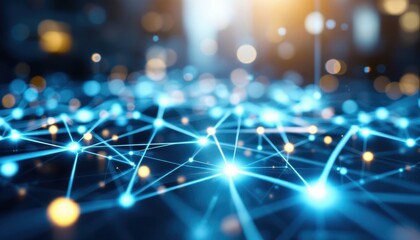Fototapete - Futuristic blue network with glowing connections in a digital environment
