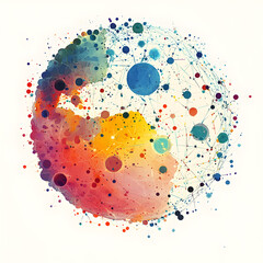 Poster - Colorful Connection: A vibrant and intricate network of interconnected dots and lines in a stylized, abstract composition, symbolizing global connections.