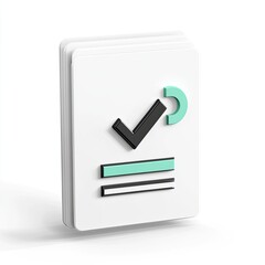 Aufkleber - 3D Document Icon with Checkmark, Confirmation, Modern Design