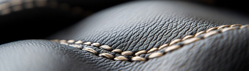 Poster - Soft-focus black leather surface features intricate raised stitching that adds a touch of sophistication, making it ideal for luxury branding applications or design projects