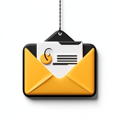 Aufkleber - 3D Email Icon, Hanging, Yellow Envelope, Document Inside