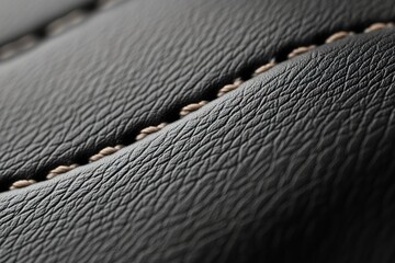Poster - Soft-focus black leather texture featuring subtle raised stitching creates a sophisticated backdrop ideal for branding or design purposes, enhancing visual appeal without distraction