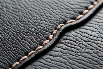 Poster - Soft-focus black leather exhibits a finely detailed texture with delicate raised stitching that enhances its sophisticated appeal, ideal for branding needs and elegant designs