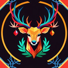 Canvas Print - Vibrant Geometric Deer: A Festive Digital Art Piece