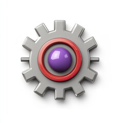 Poster - 3D Gear Icon with Purple Orb, Isolated on White