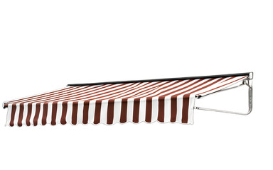 Aufkleber - A retractable awning with striped fabric, isolated on a empty plain background