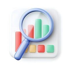 Poster - 3D Icon Magnifying Glass on Bar Chart