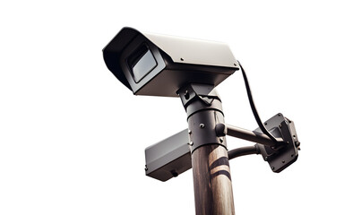 Poster - A security camera mounted on a street pole, isolated on a empty plain background