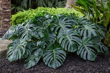 Wall Mural - Lush Monstera deliciosa thrives in tropical garden