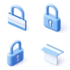 Aufkleber - 3D Isometric Blue Padlock and Credit Card Security Icons