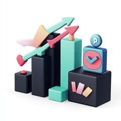 Poster - 3D graphic of rising business graph, success, progress