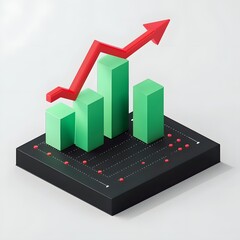 Poster - 3D isometric chart showing growth, on a dark base, light background