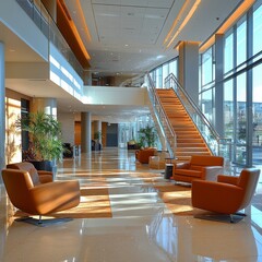 Aufkleber - Elegant Lobby Interior: Modern Architecture, Natural Light, and Comfortable Seating Area in a Contemporary Building with Sleek Design Elements