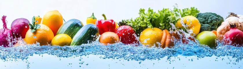Poster - Fresh vegetables splashing in water creating a dynamic and refreshing scene for healthy eating