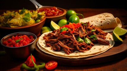 Wall Mural - Spice up Your Dinner with Authentic Mexican Barbacoa - A Delicious Meat Meal with Savory Sauce (16:9 aspect ratio)