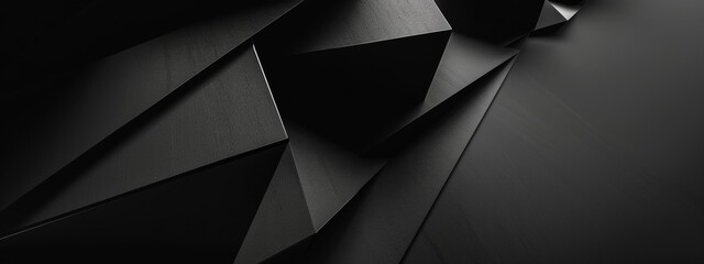 Wall Mural - Abstract minimalist wallpaper with sharp geometric angles and shapes on black background. Featuring white space in the center for text, ideal for design templates and modern banners.