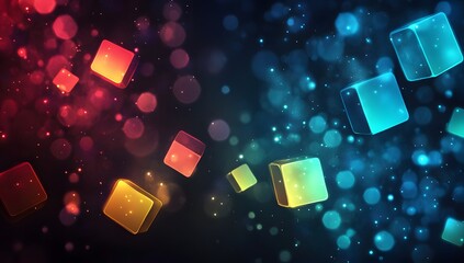 Aufkleber - Abstract cubes in motion, vibrant colors, bokeh background