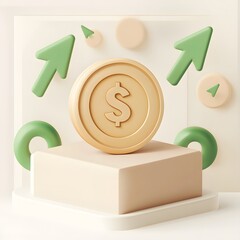 Poster - Abstract Dollar Coin with Growth Arrows, Minimalist Design