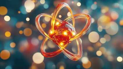 Poster - Abstract atom model in dynamic orbit, bokeh background