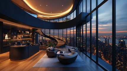 Wall Mural - Luxurious penthouse apartment night city view