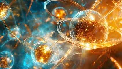 Poster - Abstract glowing spheres, swirling energy, cosmic background