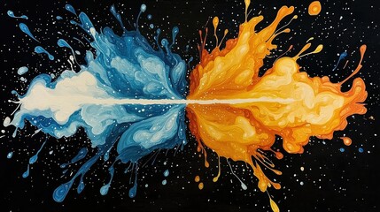 Poster - Abstract Cosmic Blue Orange Explosion Painting