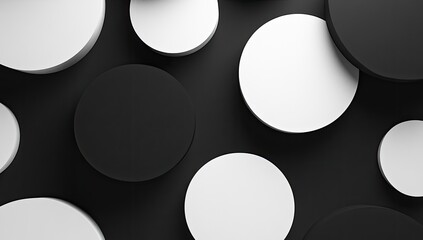 Aufkleber - Abstract circles, black and white, dark background, 3D render, product display
