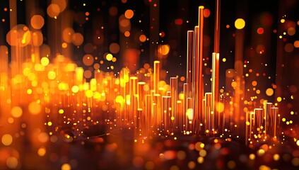 Poster - Abstract city skyline, glowing orange, data visualization, futuristic background
