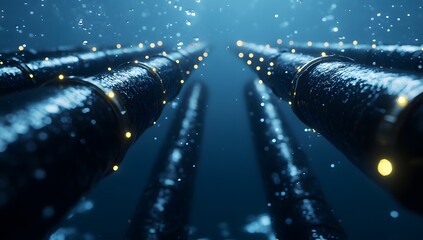 Aufkleber - Abstract microscopic tubes glowing in deep blue space