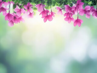 Poster - Pink flowers hanging from a tree branch in a natural outdoor setting during spring season