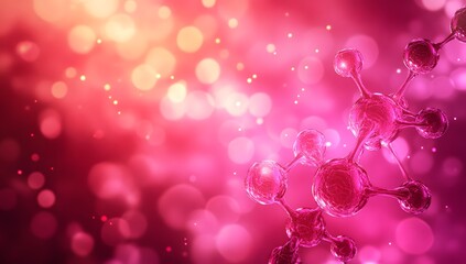 Poster - Abstract molecules, blurred background, pink, glowing