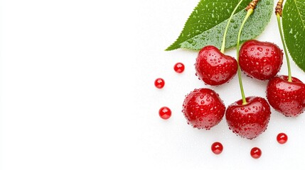 Wall Mural - A bunch of cherries with water droplets on them