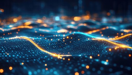 Poster - Abstract data flow, city lights, digital waves, futuristic background