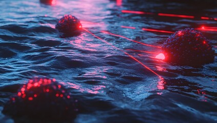 Aufkleber - Abstract spheres on water surface with laser beams