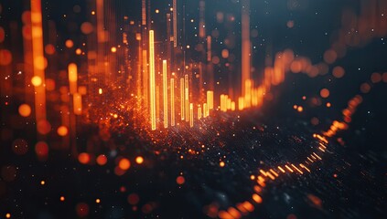 Aufkleber - Abstract data visualization, glowing orange lines on dark background