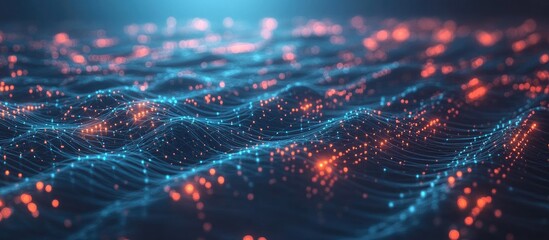 Aufkleber - Abstract data waves, digital landscape, glowing particles