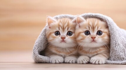 Wall Mural - Two small kittens peeking out from under a blanket