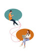 © deagreez - Composite trend artwork sketch image photo collage of office workspace man hand hold smartphone young lady sit speech bubble type laptop