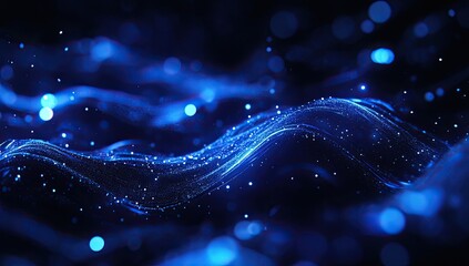Aufkleber - Abstract digital blue waves, dark background, glowing particles, futuristic design