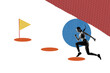 © deagreez - Creative abstract template collage of energetic sportive female running stairs finish flag race billboard comics zine minimal