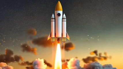 Wall Mural - rocket launch: a majestic rocket ascends towards the cosmos, its fiery engines propelling it through