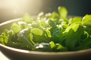 Wall Mural - bowl of salad showcasing arugula leaves at the peak of their crispness