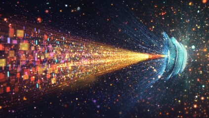 Poster - Abstract digital data stream in cosmic space