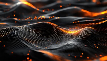 Aufkleber - Abstract digital landscape, orange glow, undulating texture, glowing particles