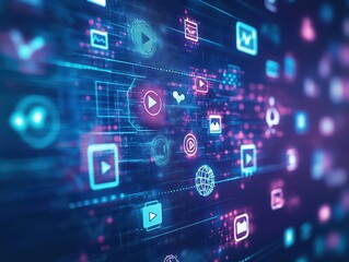 Leinwandbilder - Digital interface displaying various icons and symbols on a modern user interface design